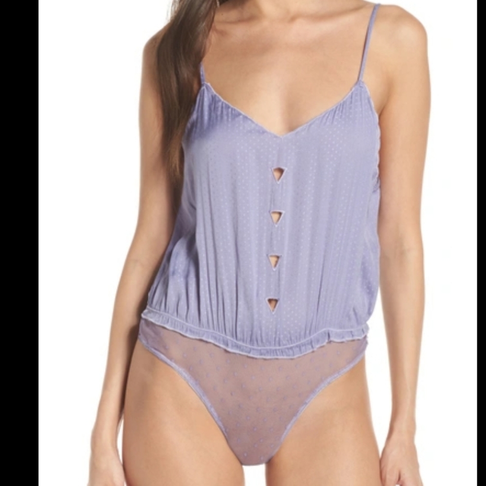 Free People Intimately Bodysuit Periwinkle Purple Triangle Cutouts Size Medium